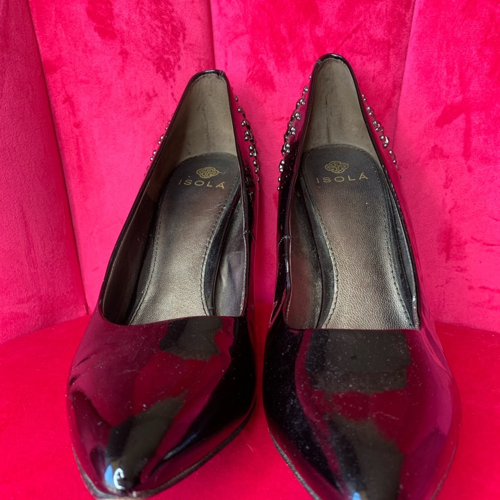 Isola Black Leather Classic Heels Studded 9.5 - Picture 2 of 4